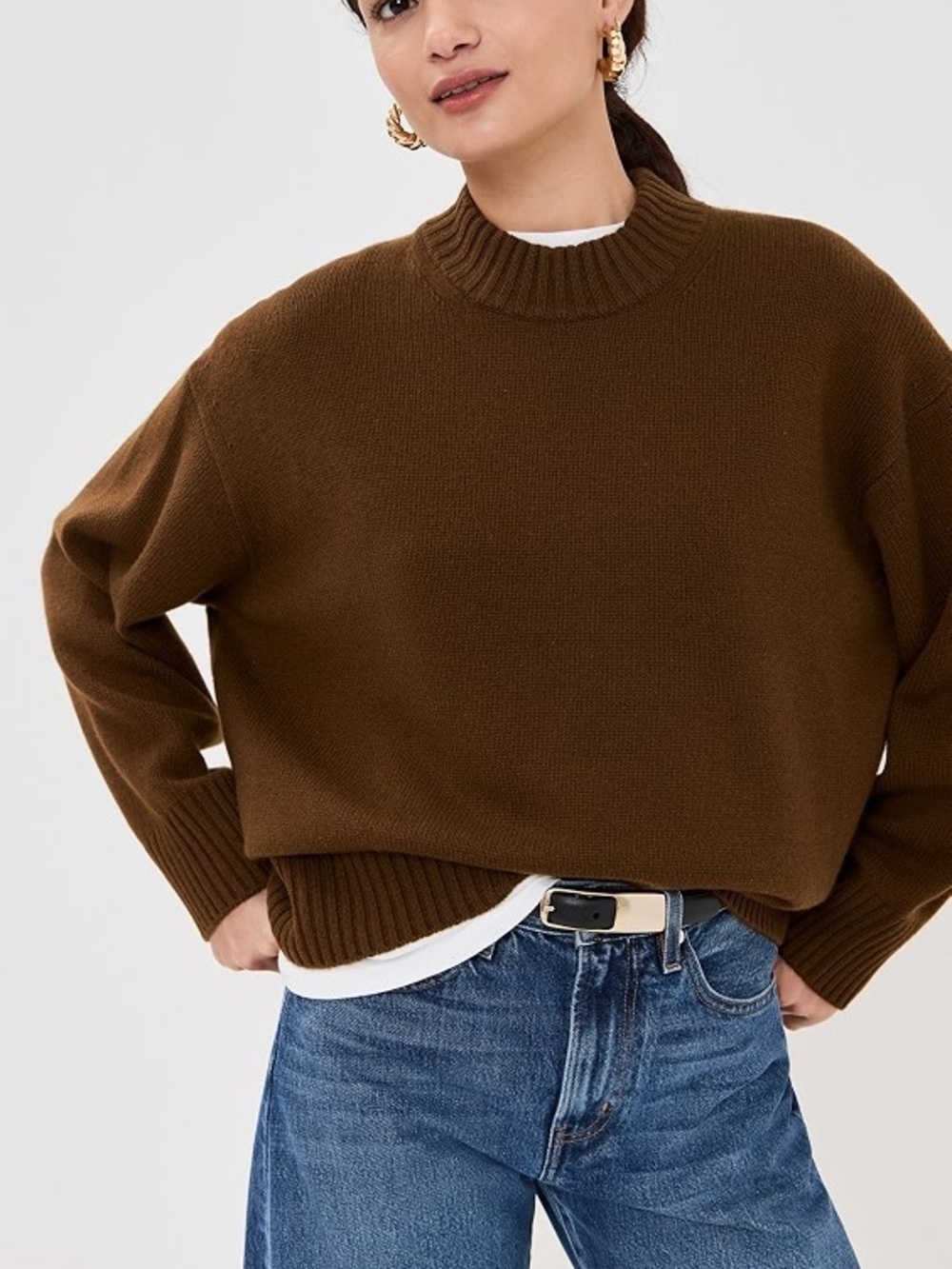 FRAME Women’s Oversized Cashmere Crew Pullover in Moss Mock Neck Fall Sweater M